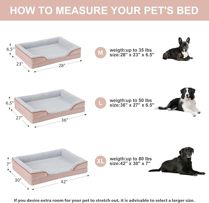LEXTRO Orthopedic Dog Bed for Medium Dogs, Egg Crate Foam Bed for Medium Dogs, Equipped with Removable Waterproof Pillow Cover and Anti-Slip Bottom, Pet Bed