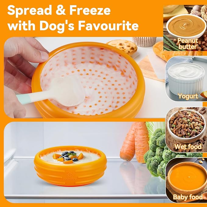 Dog Lick Bowl, Animire Freeze Lick Mat for Dogs, Non-Slip Slow Feeder Licking Bowl Enrichment Treat for Distraction Anxiety Relief, Food Grade Silicone, Dishwasher Safe(Orange,XL)