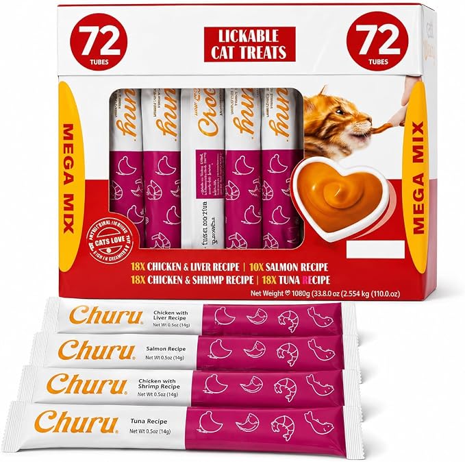 Premium Lickable Cat Treats - 72 Squeeze Tubes (0.5oz) | High-Protein Grain-Free Variety Pack | Hydrating Creamy Snacks for All Cats | Vet-recommended formula with real meat & fish ingredients supports healthy digestion, skin & coat while encouraging h...