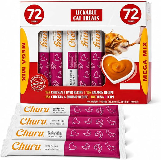 Premium Lickable Cat Treats - 72 Squeeze Tubes (0.5oz) | High-Protein Grain-Free Variety Pack | Hydrating Creamy Snacks for All Cats | Vet-recommended formula with real meat & fish ingredients supports healthy digestion, skin & coat while encouraging h...