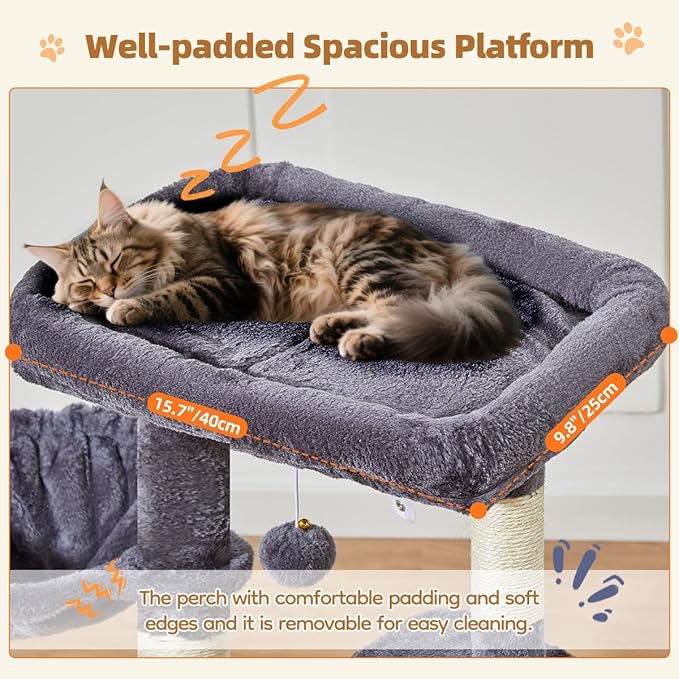 Taoqimiao Cat Tree,38.5-Inch Cat Tower for Indoor Cats,Suitable for Kittens with Luxurious cat condo, Adjustable Baskets and Luxurious Perch MS029SG Smoky Gray
