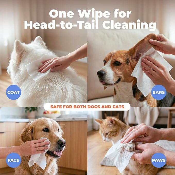 Best Pet Supplies 8" x 9" Large Dog Wipes - Cleaning and Deodorizing for Paws and Coat - Gentle Formula with Tea Tree Vitamin E for Puppies and Cats - 100 Count