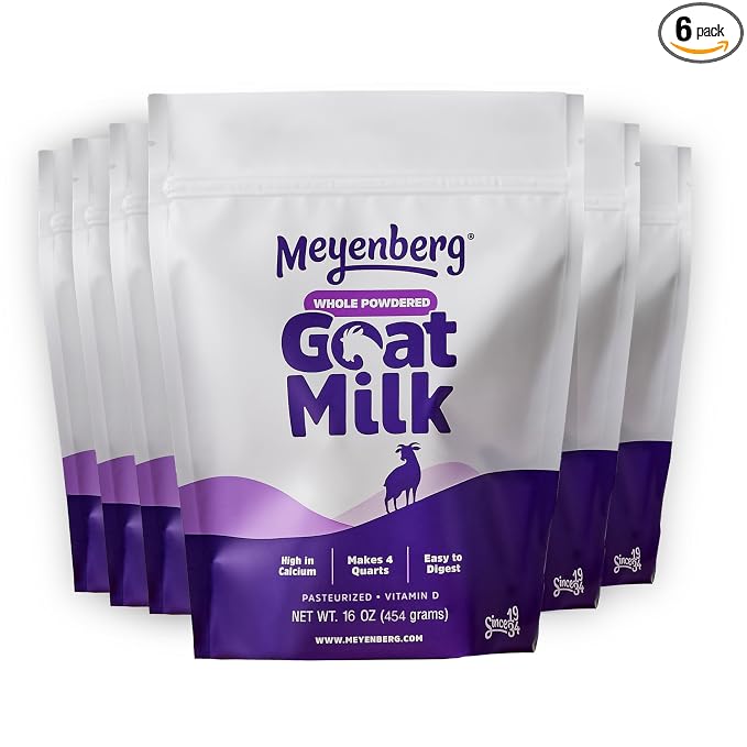 Meyenberg Whole Powdered Goat Milk, 16oz pouch, Amazon Exclusive, Kosher, Gluten Free, 6pk