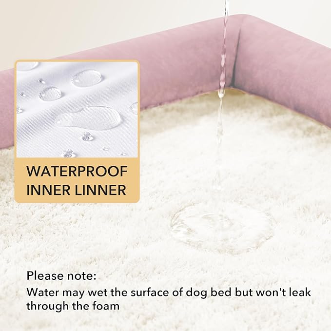 Orthopedic Dog Beds for Medium Sized Dogs, Waterproof Egg Crate Foam Medium Dog Couch Beds for Crate 35x22Inch, Washable Pet Beds with Removable Cover and Nonskid Bottom, Pink