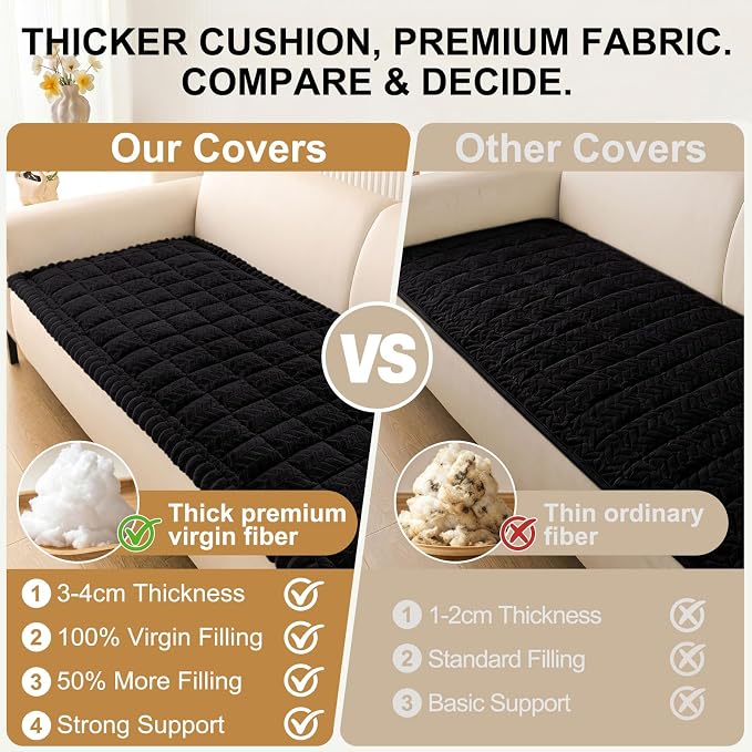 Smiry Couch Cover for Dogs, Non Slip Fuzzy Pet Sofa Covers Washable for 3 Cushion Couch, Soft Thick Furniture Protector for Cats Dogs, Against Fur, Dirt, Scratch Resistant (Black, 27.6"x70.9")