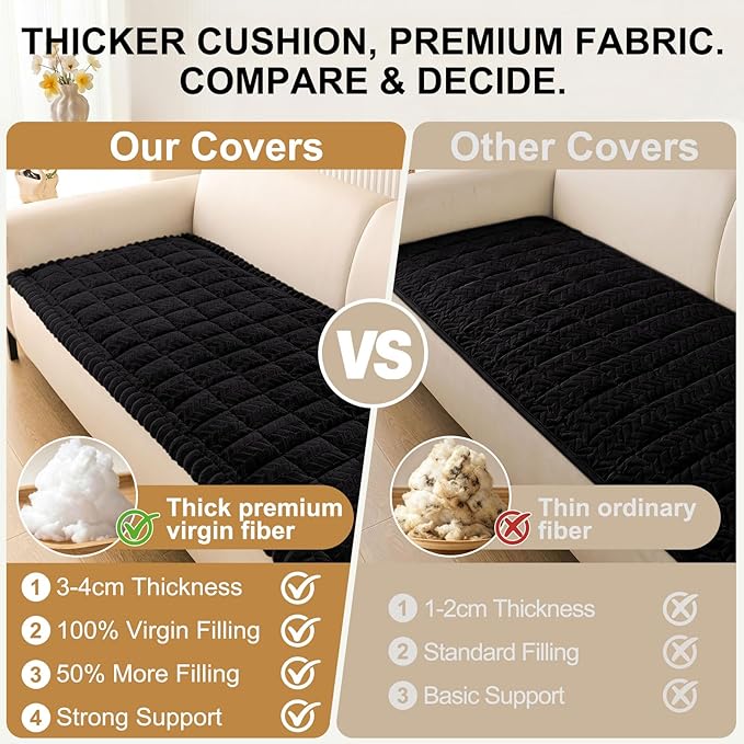 Smiry Couch Cover for Dogs, Non Slip Fuzzy Pet Sofa Covers Washable for 2-3 Cushion Couch, Soft Thick Furniture Protector for Cats Dogs, Against Fur, Dirt, Scratch Resistant (Black, 35.4"x63")