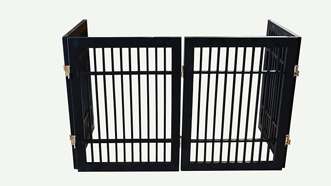 Urnporium Pet Dog Gate Freestanding, Strong Durable Folding Wooden Fence, Portable Acacia Hardwood Safety Barrier for Indoor & Outdoor Use (Black Pet Gate, 4 Panel 24" Tall)