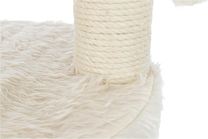 TRIXIE Baza Grande Cat Scratching Post 23,6 Inch - with Durable Sisal Rope and with Fluffy Hammock, Dangling Cat Toy & Cuddly Cat Cave - in Cream