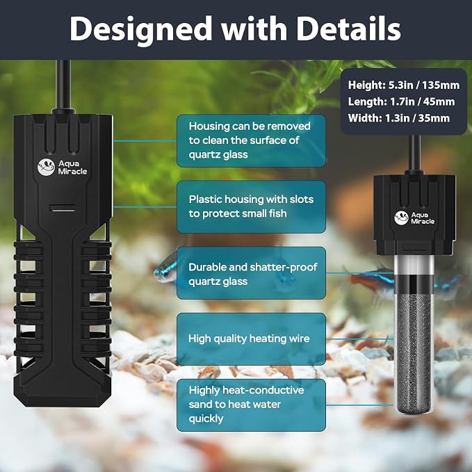 AquaMiracle Aquarium Heater, 50W Submersible Fish Tank Heater with LED Digital Display, Overheat Protection & Auto Power-Off When Out of Water, for Freshwater and Saltwater Fish Tanks (5-10 Gal)