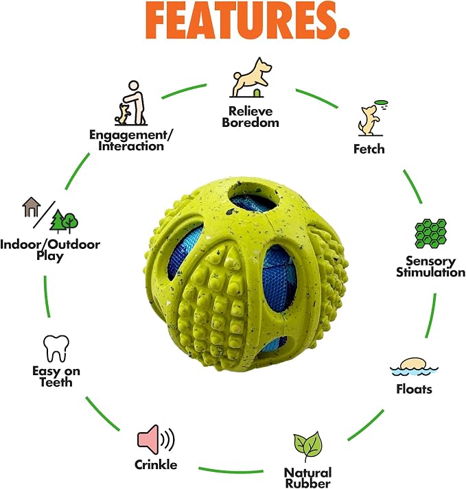 Max Fusion Made with Nike Grind, Arlee Meteor Ball Dog Toy, Toys for All Dogs, Durable & Natural Rubber Chew Toy for Play, Fetch & Chewing, Medium, Blue, 1 Count