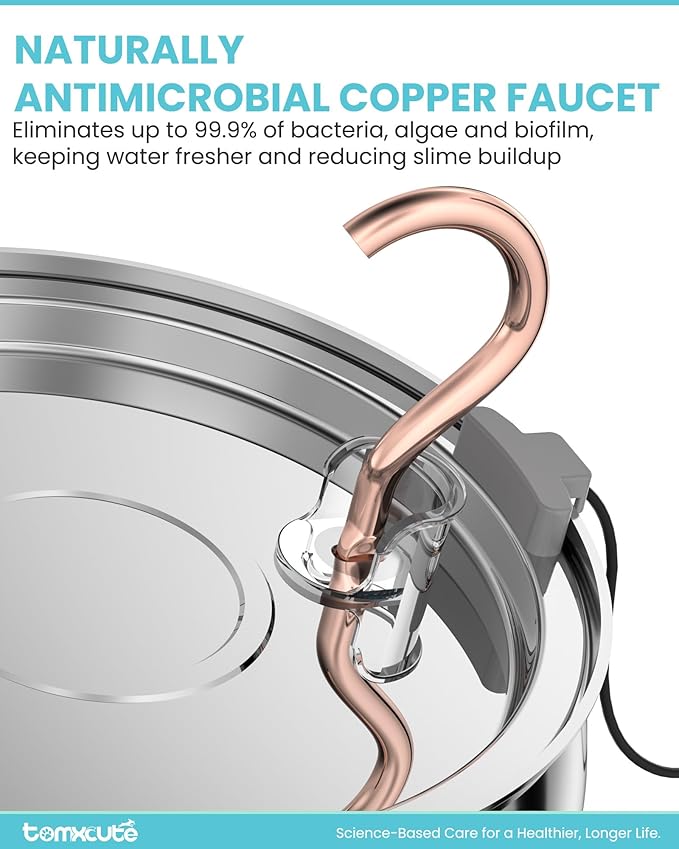 Tomxcute Cat Water Fountain - 4.0L/135oz Gooseneck Copper Faucet Design Cat Fountains for Drinking - Large Capacity Stainless Steel Cats Water Fountain - Comes with 3 Replacement Filters
