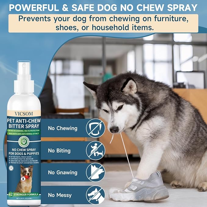 Dog Probiotics Chews + No Chew Spray for Dogs – Digestive & Behavior Support Bundle, Natural Gut Health Soft Chews with Probiotics & Enzymes and Bitter Apple Spray to Stop Chewing, Indoor & Outdoor Ca