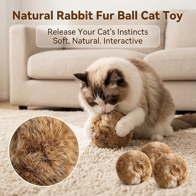 Rabbit Fur Ball Cat Toys,6 Pack Soft Fluffy Catnip Toy Balls for Indoor Cats,3.15 Inch Furry Cat Exercise Ball for Hunting Instinct&Bunny Kicks,Washable Interactive Cat Toy for Chasing & Bonding(6PC)