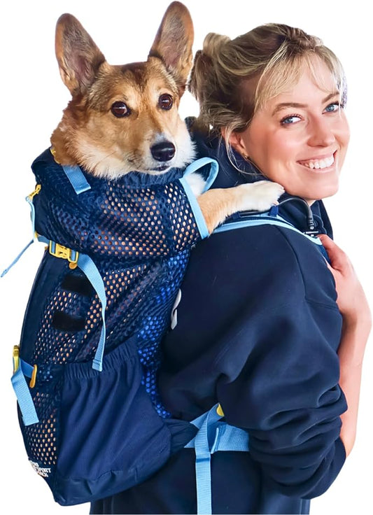 K9 Sport Sack Kloud - Large, Blue - Ideal for Dogs with 20-22” Back Length - Ultra-Light Mesh Backpack Carrier with Inflatable Frame