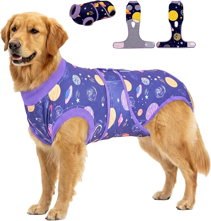 PetWarm Dog Protective Suit, Cone of Shame Alternatives, Bodysuit for Abdominal Affected Areas Sensitive Skin Areas Anti-Licking Soft, Dog Bodysuit for Small to Large Dogs, Galaxy Pattern, Purple, XL