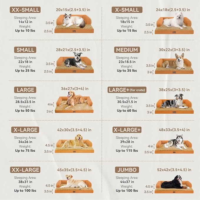Large Dog Bed Orthopedic Washable, Dog Beds for Large Dogs, Washable Cover Removable Bolster and Non-Slip Bottom Jumbo Orthopedic Orange Dogs Beds, XXLarge Extra Large Pets