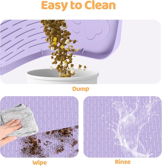 Cat Food Mat, 50" x 35" Extra Large Silicone Pet Feeding Mat with Raised Edge Pet Placemat for Food and Water Bowl Non-Slip, Easy to Clean, Floor Protection (Purple)