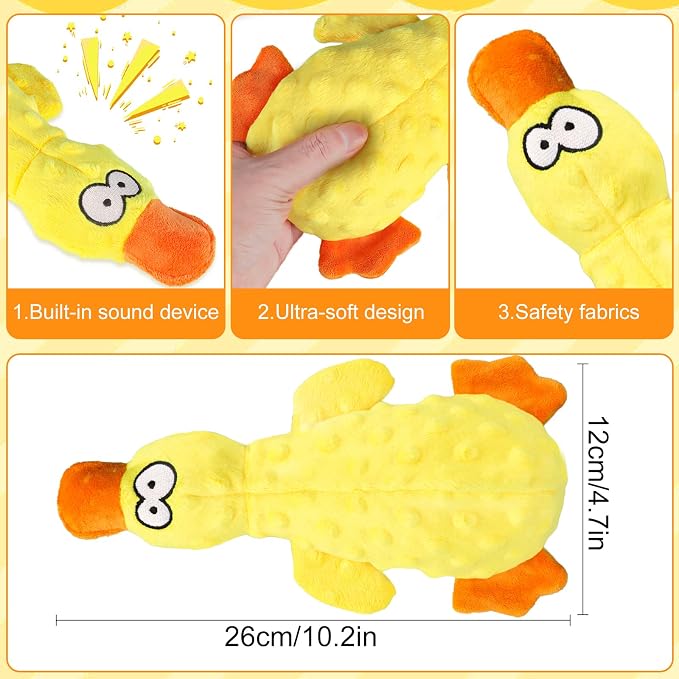 Vingtank Calming Duck Toy for Dogs, 2025 New Yellow Duck Dog Toy, Quacking Ducks Toy for Dog Durable Emotional Support Plush Toys for Indoor Dogs