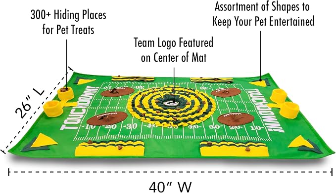 NFL Green Bay Packers Dog Snuffle Mat – Interactive Pet Slow Feeder, Football Field Design Food Puzzle Toy for Dogs & Cats, Foraging Activity Mat for Smarter Feeding