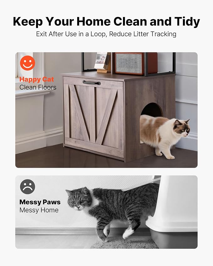 VEVOR Cat Litter Box Enclosure Furniture, 23.6 in Hidden Litter Box Cabinet with Storage Shelves, Modern Style, Waterproof Washroom Side Table Cat House, Fit Most of Litterbox, for Living Room