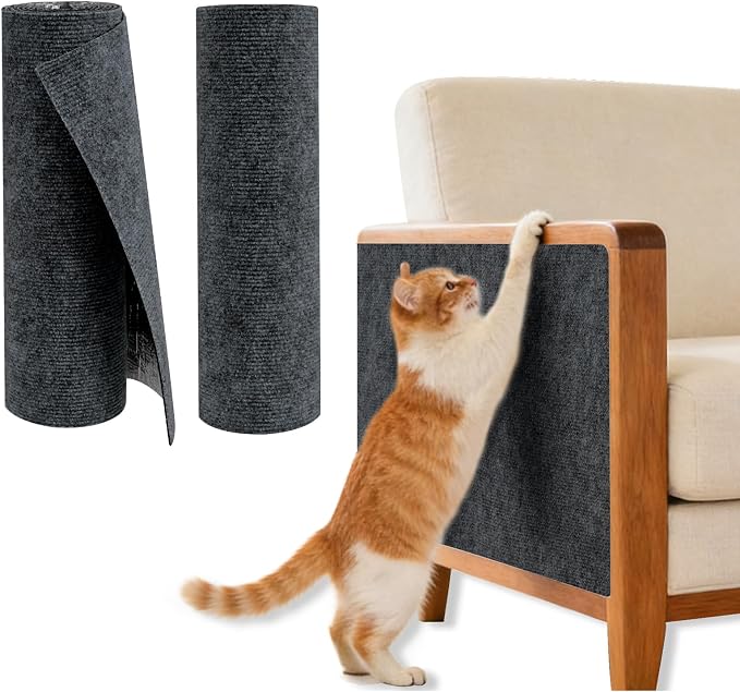 2 Pcs Dark Grey Cat Scratch Mat, 78.7"x15.8" Self-Adhesive Cat Carpet, Trimmable DIY Cat Scratch Pad for Furniture, Couch Protector from Cats, Sofa Protector for Cats, Wall, Cat Tree Replacement Post