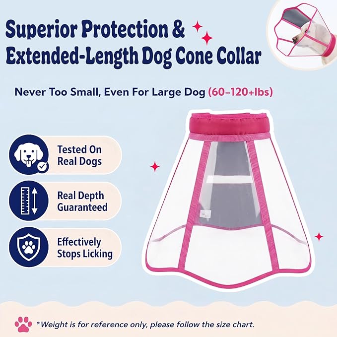 Soft Neck Pad - Hard Plastic Dog Surgery Recovery Cone Collar, Comfy & Clear Vision Cone for Small Dogs to Stop Licking, Extra Long Head Cones & Elizabethan Collar, Extender Cone of Shame, Rosered S