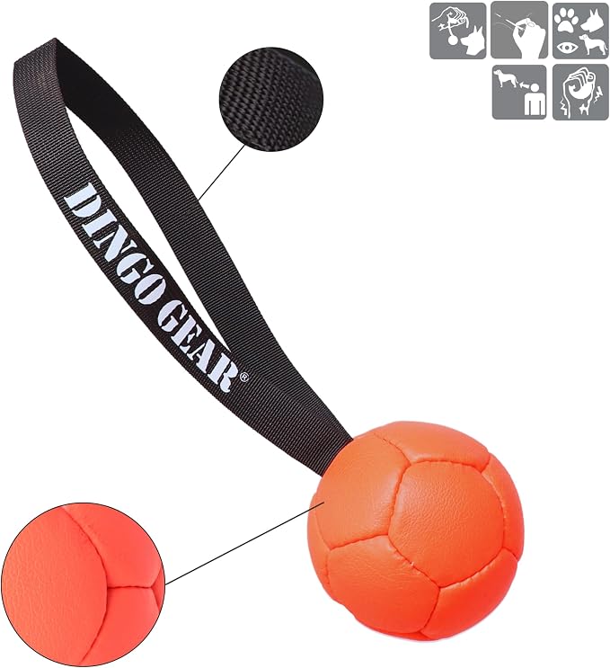 DINGO GEAR WWW.DINGOGEAR.COM 1977 Faux Leather Ball for Dog Training, as Reward for Fetch tug of war, for Strong Dog, Handmade, 3in Orange S02684