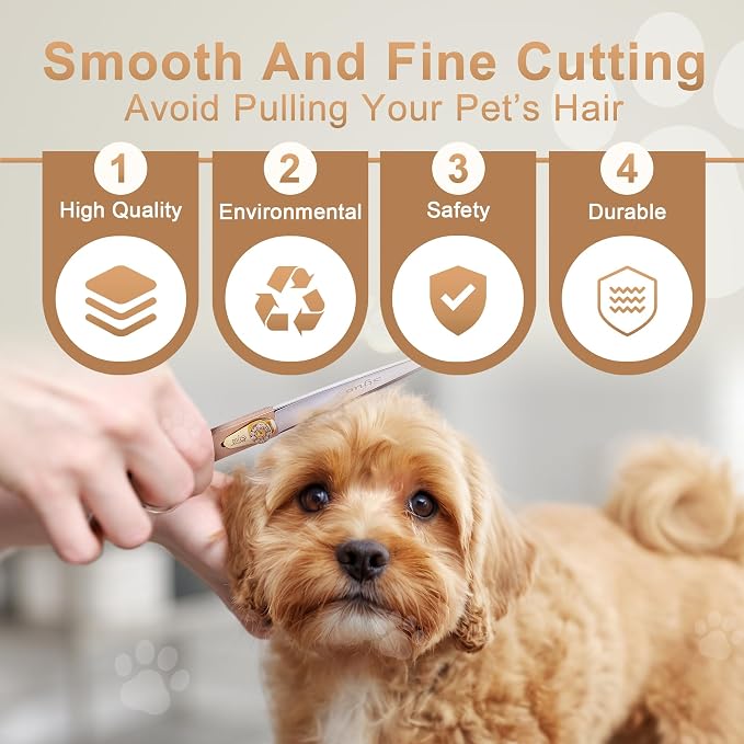 Professional Dog Grooming Scissors Rose Gold 440C Stainless Steel Straight Thinning Curved Chunker Shears for Pet Grooming Services Dogs and Cats (Straight, 7‘’)