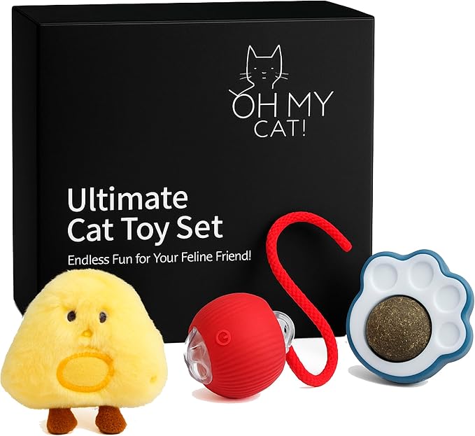 Oh My Cat! Interactive cat Toys – Automatic Electric self-Play Toy Pack Supplies for Bored Indoor Cats, Kittens, and Adult Pets; Moving Stimulation Games, Cute Catnip Ball, Funny Exercise Gift