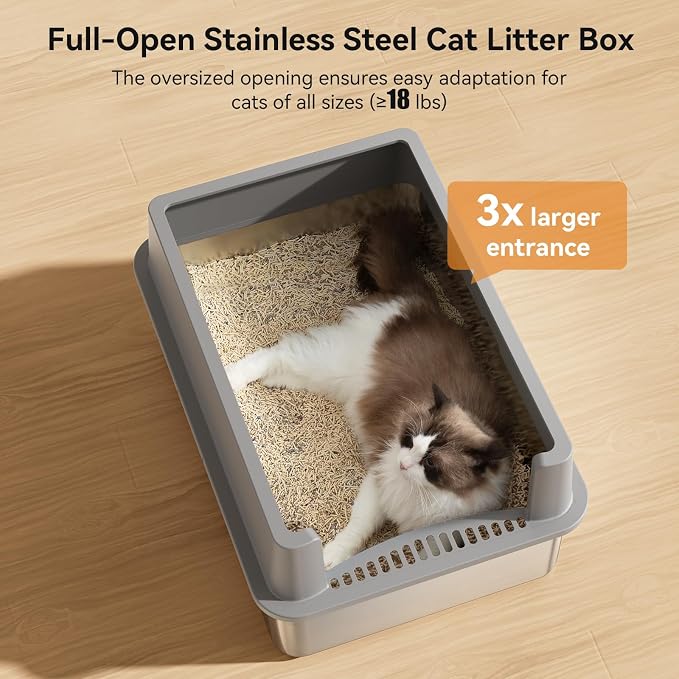 Jotesnew XXXL Stainless Steel Litter Box,28" L*20" W*12.5" H Large Capacity Metal Cat Litter Box for Big & Multiple Cats,Anti-Leakage,Non-Stick Surface for Easy Cleaning,Odor-Resistant,Gray