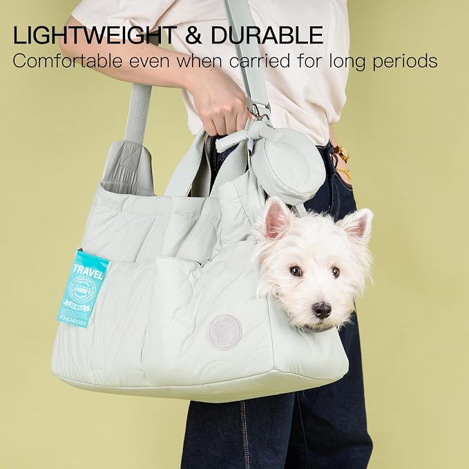 Macaron Cloud Pet Carrier Bag for Small Dogs and Cats, Lightweight Handheld Shoulder Crossbody Puppy Carrier with Storage Pocket, Breathable Expandable Pet Travel Carrier (Pea Green)