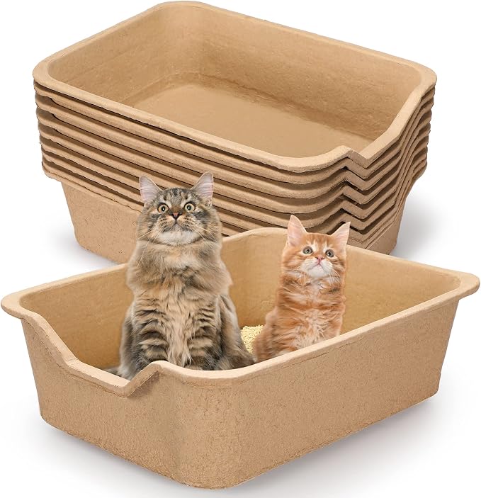 Harloon 10 Pack Extra Large Disposable Cat Litter Box 22.4 x 17.9 x 6.9'' Paper Cat Litter Tray Pet Litter Pan Large Disposable for Cats Rabbits Sturdy Portable Litter Liners Box Indoor Outdoor Travel