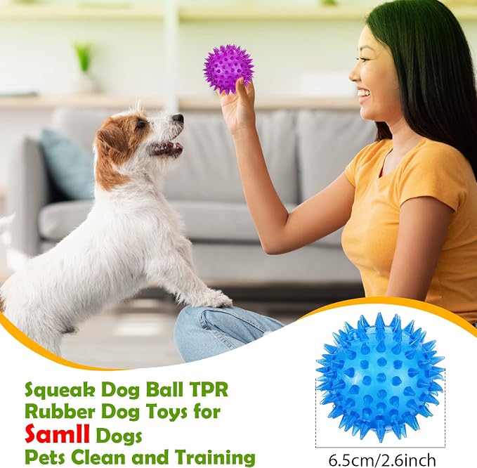 Jerify 60 Pieces 2.56 Inches Squeaky Balls for Dogs Small Spiky Dog Ball Fetch Rubber Balls Puppy Spikey Ball Dog Chew Toys Christmas Small Pets Clean Teeth and Training, Multicolor
