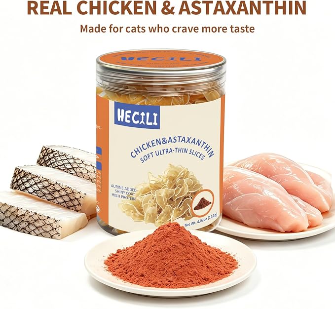 Chicken & Shrimp Soft Cat Treats,Ultra-Thin Slices, Easy-Chew Snacks for Picky Cats, Kittens & Seniors (Chicken & Astaxanthin)