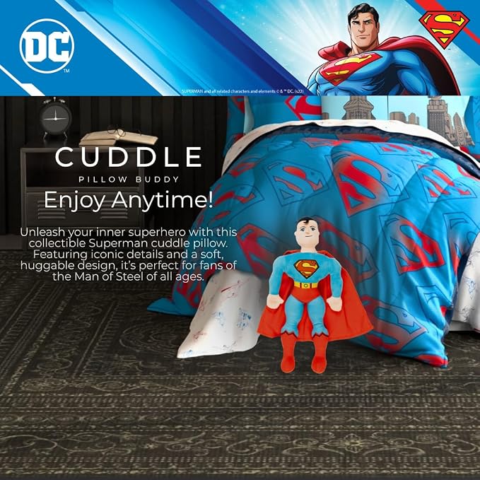 Superman DC Comics Bedding Super Soft Plush Cozy Cuddle Pillow, (Officially Licensed Product) by Franco