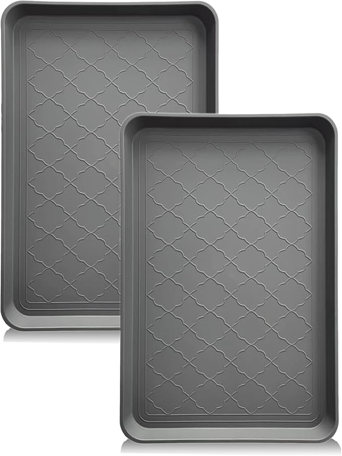 PetLike Boot Tray for Entryway Indoor, Pet Food Mat, 23 x 15.5 inch 2 Packs, Waterproof Rubber Shoe Tray for Indoor and Outdoor, Multi-Purpose Trays for Boots, Shoes, Pets, Garden