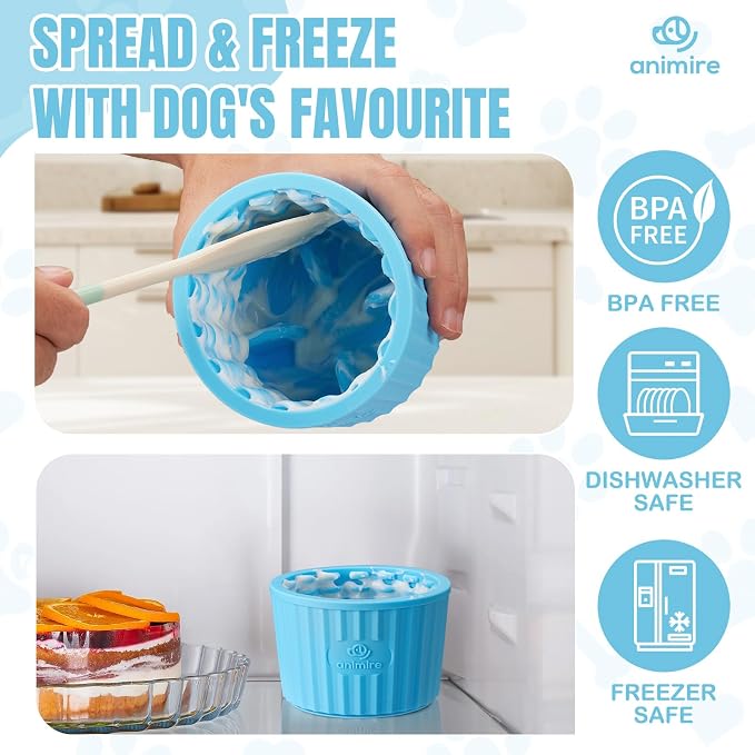 Dog Lick Bowl, Anxiety Relief Dog Licking Mat Freezer Treat Dispenser, Non-Slip Anti-Choking Silicone Slow Feeder Lick Bowl for Small Medium & Large Breed Dogs, BPA Free(Light Blue,M-L)