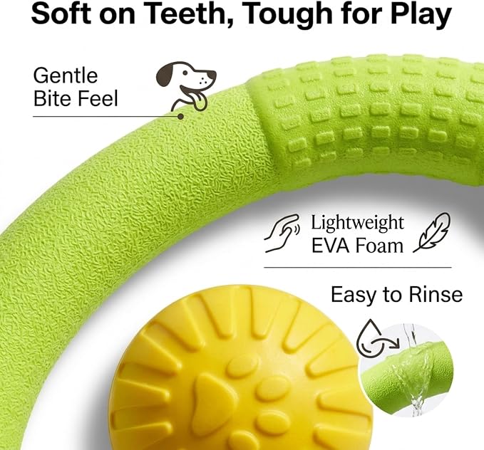 Dog Ring Ball Set Green Large Floating Fetch Toy for Large Dog | Durable EVA Dog Toy Ring and Ball Combo Set, High-Visibility Green Fetch Toys for Large Dogs