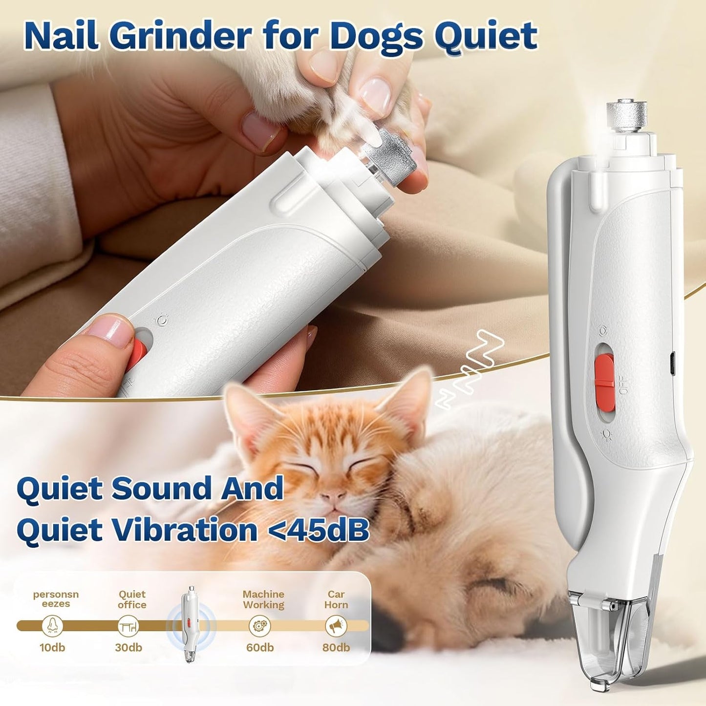 2 in 1 Dog Nail Clippers & Cat Nail Clippers Trimmers for Large Medium Small Dogs Cats Claw Trimmer Quick Sensor and Safety Guard USB Rechargeable Dogs Nail Trimmer with Catcher & 2 LED Lights