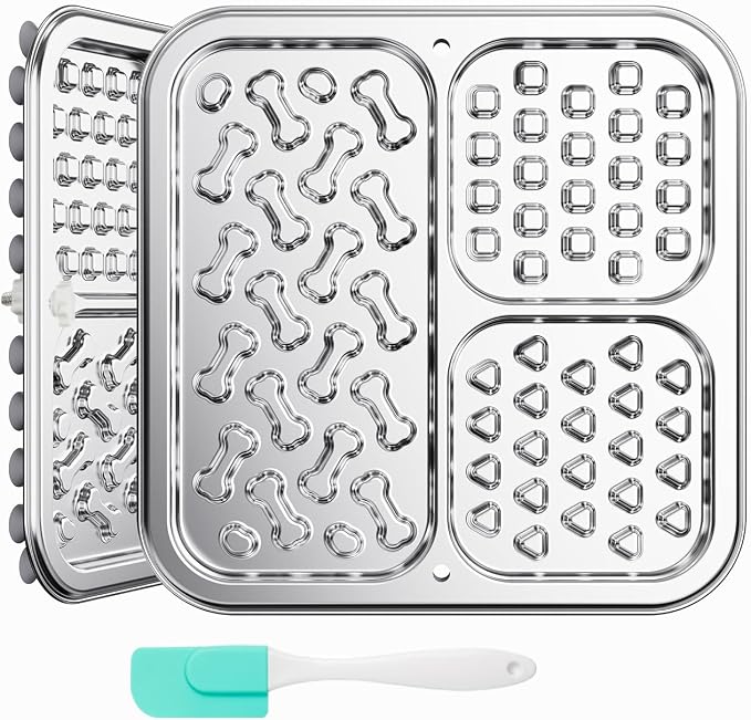 Stainless Steel Lick Mat for Dogs & Cats, Dog Lick Mat with Suction Cups & Crate Mount, Chew-Proof Slow Feeder with 3 Textured Zones for Calm Feeding & Anxiety Relief [1Pack]