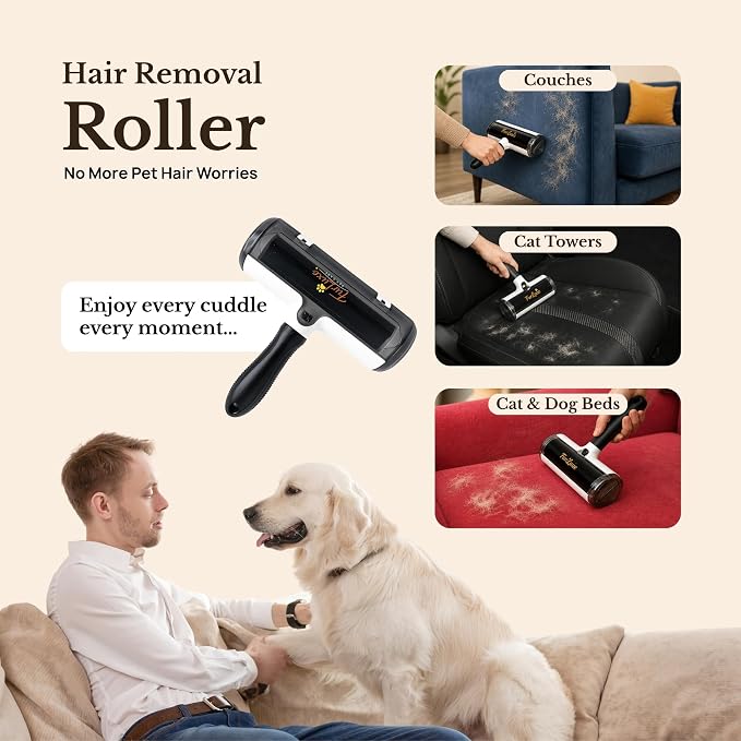 3-in-1 Pet Hair Remover Kit – Reusable Lint Roller, Deshedding Brush & Grooming Glove for Dogs & Cats – Removes Fur from Furniture, Carpet & Clothes