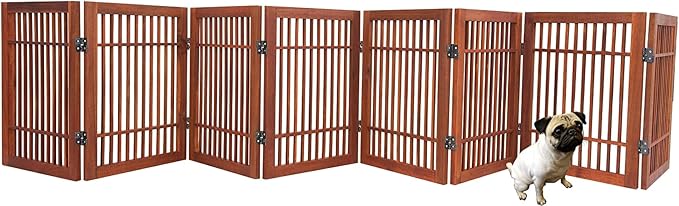 Urnporium Freestanding Wooden Dog Gate Foldable Indoor Pet Gate No Drill Expandable Barrier for Doorways Stairs Hallways Portable Wood Fence for Small Dogs & Puppies (Brown Pet Gate, 8 Panel 24" Tall)