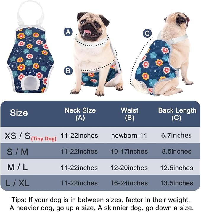 MICOOYO Dog Diaper Onesie Sanitary Pantie with Adjustable Suspender Washable Dog Period Panties Doggie Diapers Pet Underwear Female Dogs Diapers for Heat (Floral, XS/S)