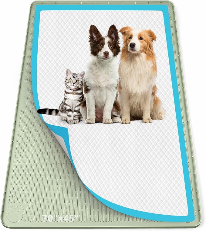 Pee Pad Holder for Dogs, 70" x 45" Silicone Pee Tray Mat Leak-Proof, High Edge, No Spill Pet Pad Holder for Puppy, Cat, Rabbit, Training Pads for Floor Protection, No Pee Pads (Green)