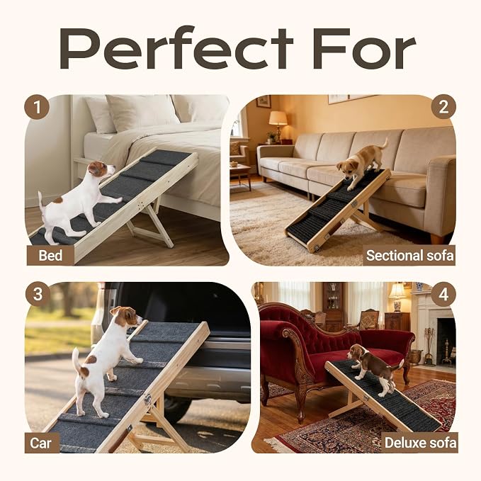 Dog Ramp for Couch & Bed for Small Dogs, Foldable Small Dog Ramps for Sofa - 31.5" LX12 W, 4 Adjustable Height, Portable, Stable, Non-Slip, Carry Handle, Walnut