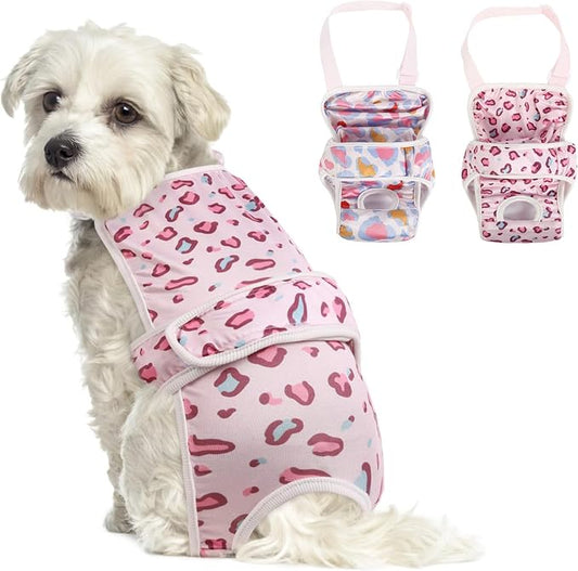 ASENKU 2 Pack Female Dog Diapers with Suspenders, Reusable Washable Puppy Panties for Small Dogs, Leak-Proof Pet Underwear for Heat Cycle & Period