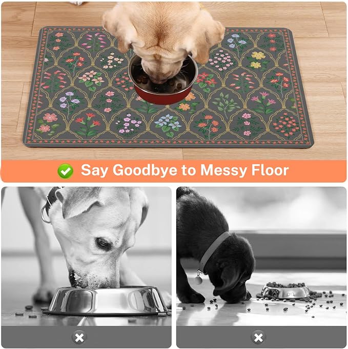 Absorbent Pet Dog Bowl Mat for Food and Water, Pet Cat Food Feeding Mat with Non Slip Rubber Backing, Dog Food Mats for Floors Waterproof, 12"x20"