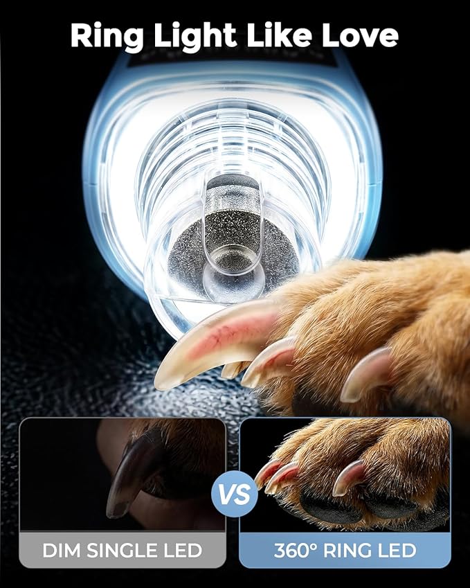 7-Speed Dog & Cat Nail Grinder with Light - Ring LED Safe to Avoid Overcut, Quiet Low Vibration & Powerful Fast, Cordless Rechargeable Toenail Trimmer for Small & Large Puppy & Breeds Paws(Orange)