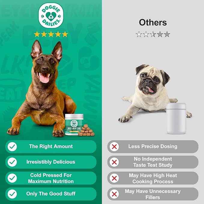 Doggie Dailies, Hip and Joint Supplement for Dogs, Glucosamine Chondroitin, Premium Hip and Joint Chews for Dogs All Breeds & Sizes, Dog Vitamins and Supplements, (Chicken) 225 Chews