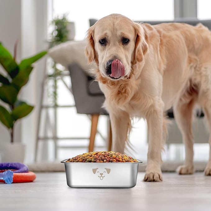 Sweetude 4 Pcs Stainless Steel Dog Bowls Bulk High Capacity Metal Dogs Food and Water Bowls for Large Dogs Pets(Silver,0.85 Gallon)